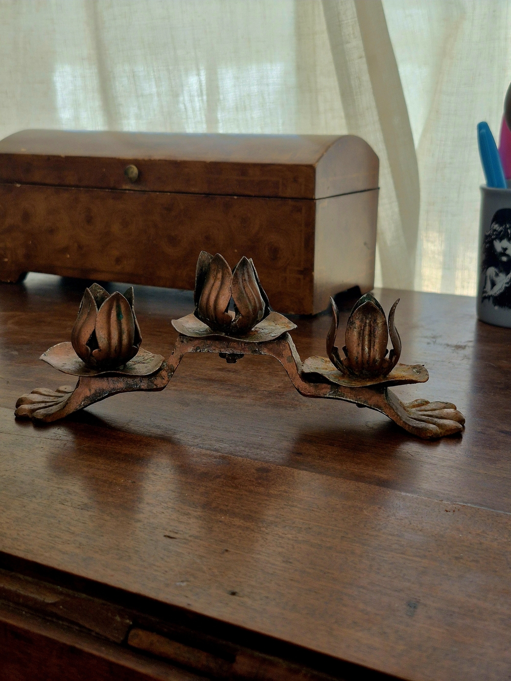 Tulip Shaped,Triple,Copper Candle Holder - Rustic Copper Tone {Antique}